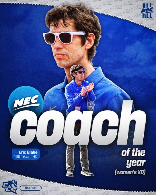 Central Connecticut's Eric Blake has been named the 2025 NEC Women's Cross Country Coach of the Year