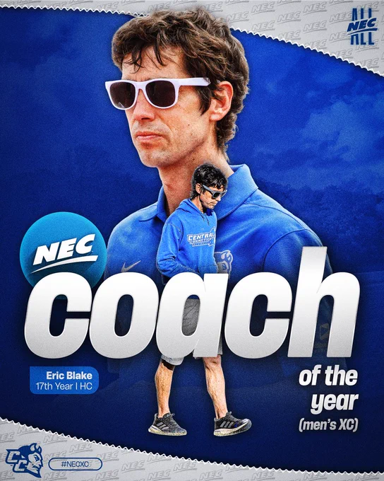 Central Connecticut's Eric Blake has been named the 2025 NEC Men's Cross Country Coach of the Year