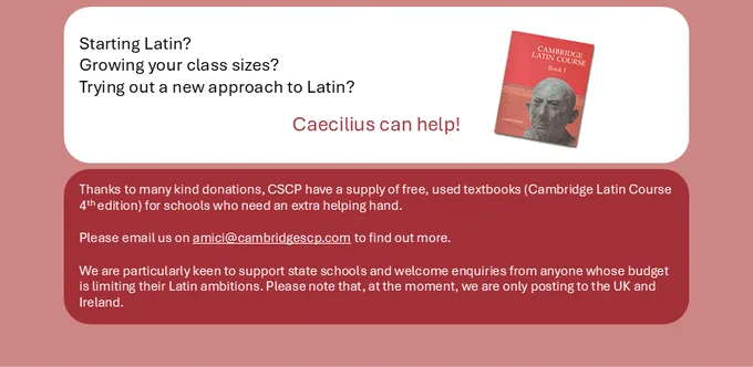 Image showing 4th edition CLC cover and text offering free used textbooks in the UK and Ireland for those that need them via email: amici@cambridgescp.com.