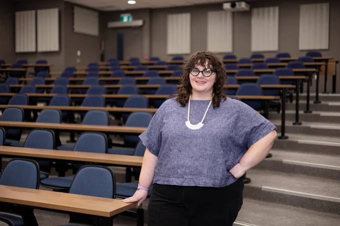 Carly McLeod in a McMaster classroom.