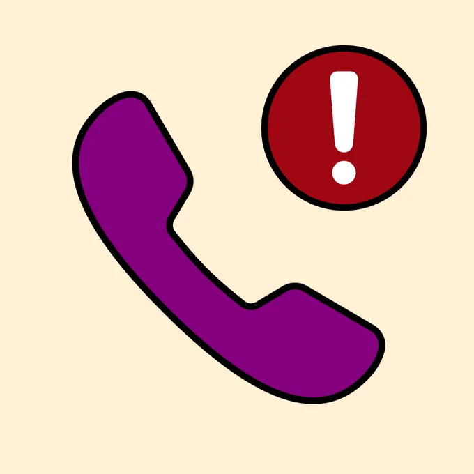 Purple phone icon with a red circle and white exclamation mark inside it, indicating phone line disruptions.
