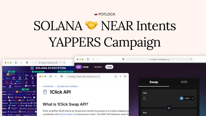 We are proud to announce that we have integrated @solana donations via @near_intents. This means you can donate with Solana & other SOL assets (@USDC, $USDT) directly to your favorite causes on 🫕 POTLOCK or raise for your own ideas w/ SOL assets. To celebrate this, we have launched a $250 USD campaign (with more incentives via our POTLOCK campaign) to incentivize the top 📣 8 yappers and content creators around content promoting Solana 🤝 NEAR Intents.