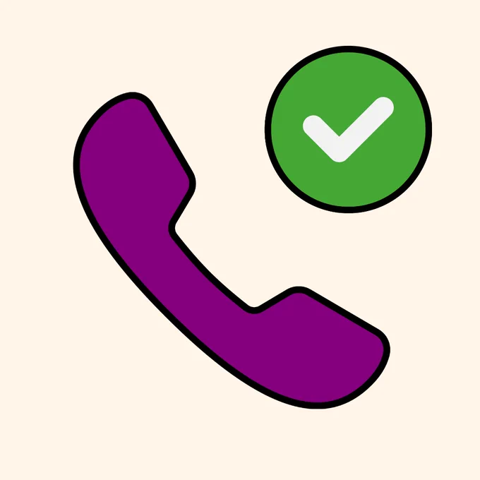 Purple phone symbol with green tick beside it, indicating the phone lines are working.