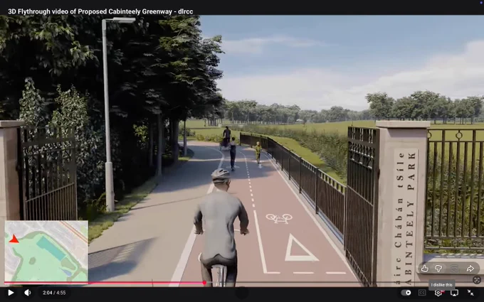 Image of proposed Cabinteely Greenway at entrance to park, taken from video