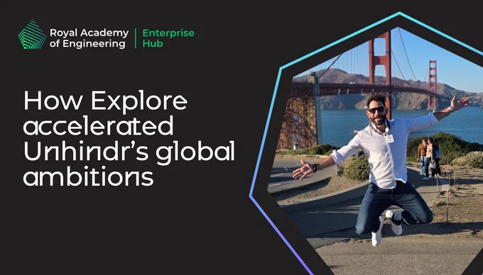 featuring a hub member jumping in the air in front of the golden gate bridge, san francisco. 

How Explore accelerated Unhinrr's global ambitions