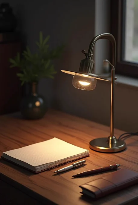 A table lamp on the wooden table