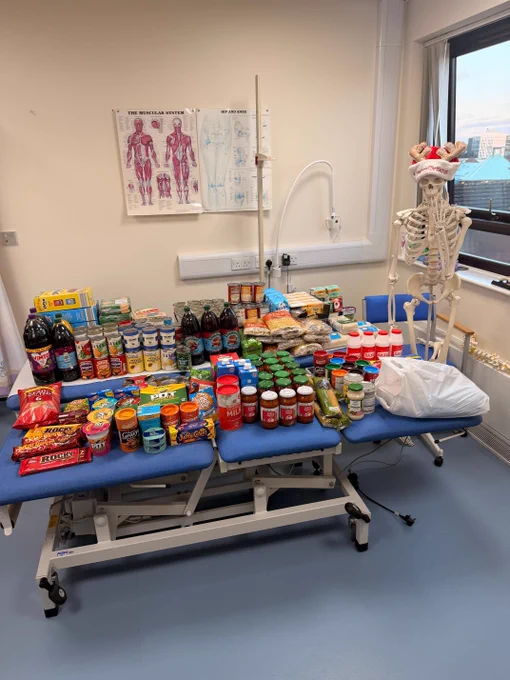 Image of food items collected for a food bank.