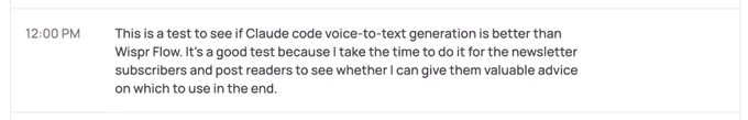 These are the actual words I spoke, picked up by WisprFlow. 💪