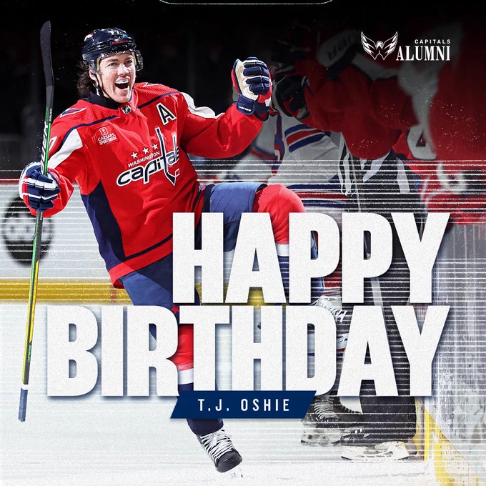 Happy Birthday graphic for Caps alum T.J. Oshie.
