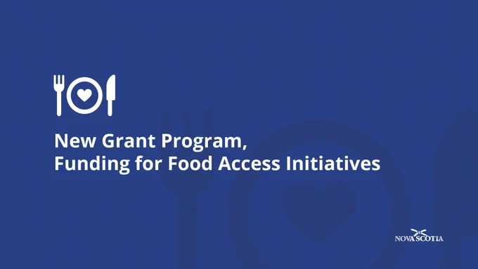 Graphic with utensils and a plate with a heart in the middle next to the words New Grant Program, Funding for Food Access Initiatives.