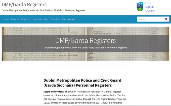 Screenshot of the Garda Registers digital collection in UCD Digital Library.