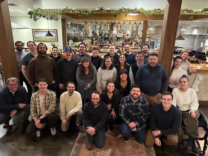 The Bytes.co team and the Accessible Web team standing together at the 2025 holiday party