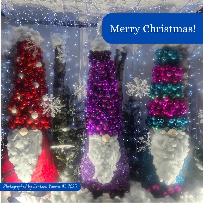 Three men made of baubles and captions - Merry Christmas and photographed by Santanu Vasant, Copyright 2025
