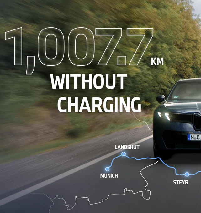 BMW announced that the iX3 achieved a range of 1,007.7 km (626 mi) without recharging.
A fully charged BMW iX3 recently completed a drive from the company's Debrecen plant to Munich.
The vehicle surpassed the 1,000 km milestone without a charging stop.
The iX3 arrived at BMW Welt with over 20 km (12 mi) of range in reserve.