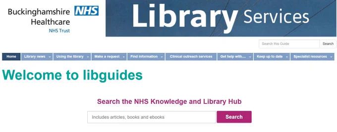 screenshot of library website homepage 