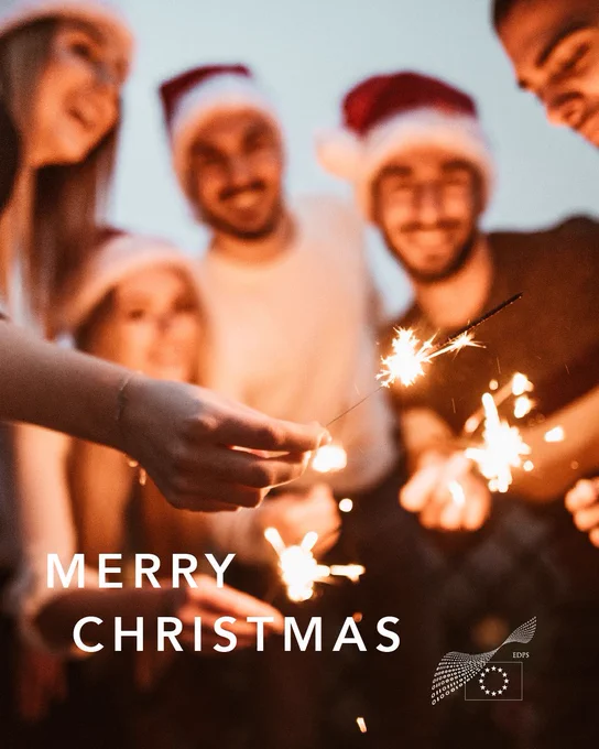 Merry Christmas - image of young people wearing Santa Claus' hats and celebrating together