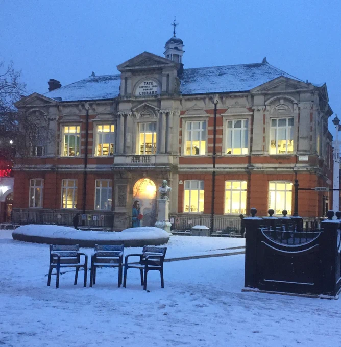 Brixton Library in the snow. 