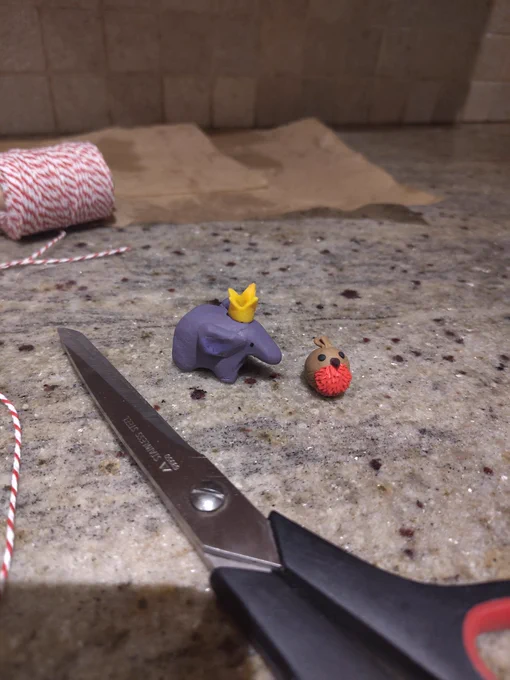 Small polymer clay Elephant and Robin