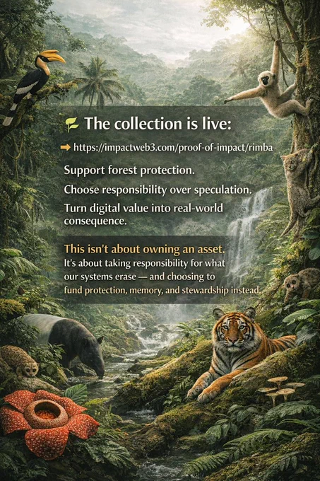 A symbolic portrait of Sumatra’s endangered biodiversity.

This artwork brings together representative species of Sumatra’s forests, as a collective memory of what is at stake.

Featured are the Sumatran tiger, agile gibbon, Malayan tapir, Sumatran slow loris, Sunda flying lemur, and great hornbill, alongside endemic flora such as Rafflesia.
Each species occupies different habitats and ecological roles, yet all are bound by the same threat: deforestation, land conversion, and the erosion of living forest systems.

This composition is intentional.
It does not document a moment in nature - it assembles a truth.

A reminder that forests are not resources in isolation, but interdependent systems of life, memory, and responsibility.