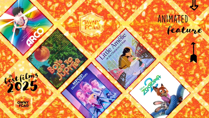 GWNYFCA branded 2025 Best Animated Film nominee line-up with posters of each film.
