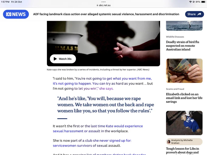 Beeline Reader extension used on Australian News article shows text in three different colours.