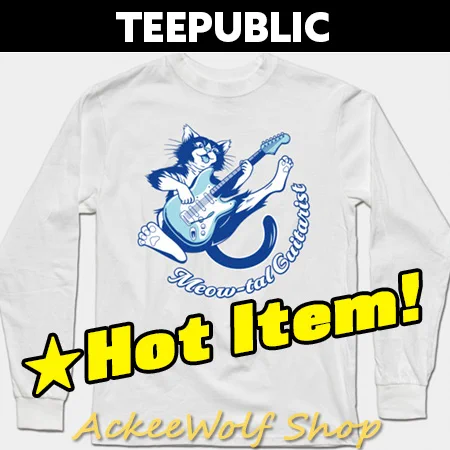 teepublic redbubble　Jumping Rock Cat – Mid-Air Guitar Shred