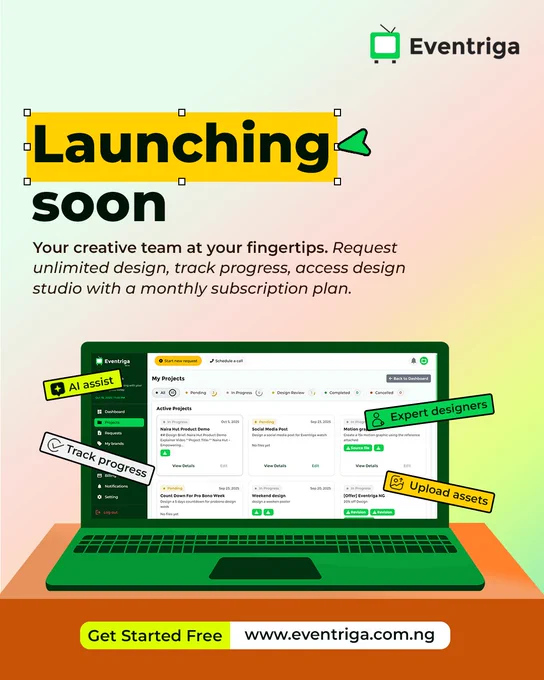 Launching soon Eventriga web app for design request