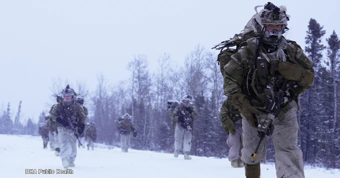 image of Soldiers conducting a foot patrol in snowy conditions.