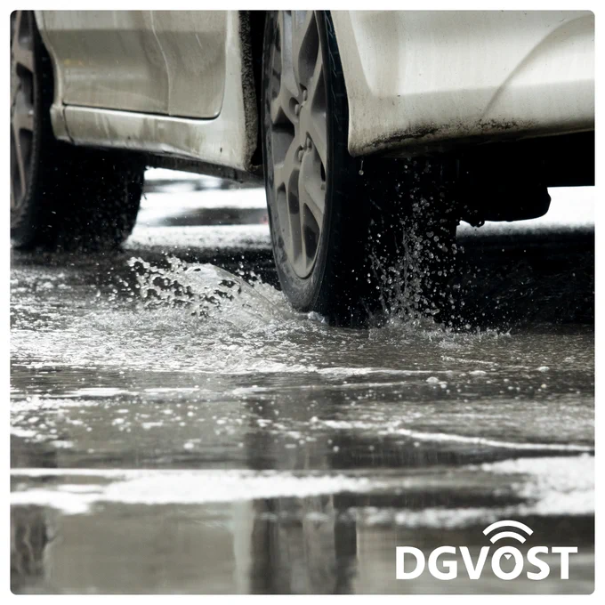 car through puddle