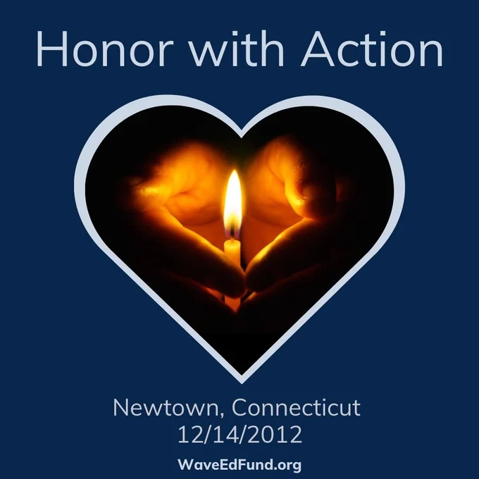 Text reads: Honor with Action. the background is black, and a pair of hands cup a lit candle. The way the candle lights the hands makes the light shine in the shape of a heart.