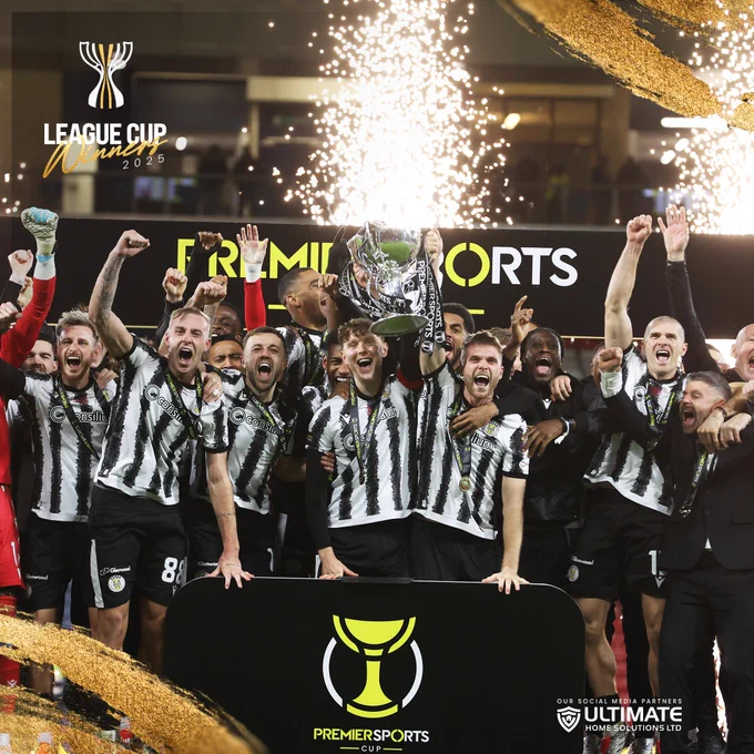 St Mirren lift the Premier Sports Cup.