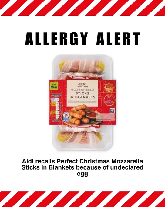 Aldi recalls Perfect Christmas Mozzarella Sticks in Blankets because of undeclared egg