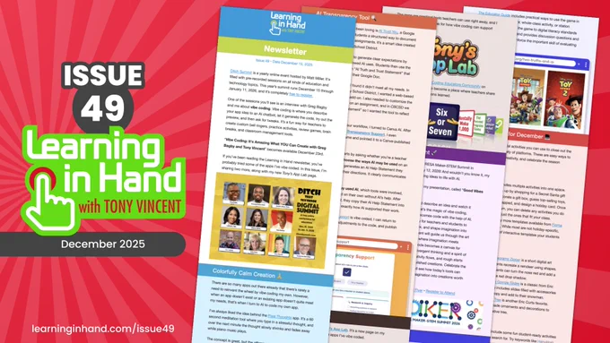 Graphic showing thumbnails of the contents of Issue 49 of the Learning in Hand Newsletter
