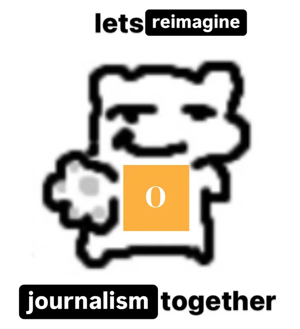 a stick drawing of a cat with an outstretched hand with the objective's logo on top with the words lets reimagine journalism together surrounding it