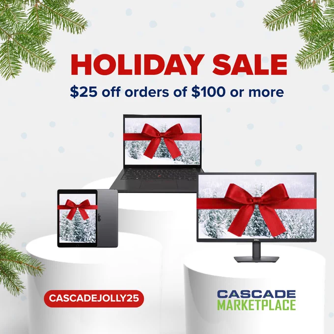 Save $25 on orders of $100 or more at Cascade Marketplace now through December 31. Use code CASCADEJOLLY25