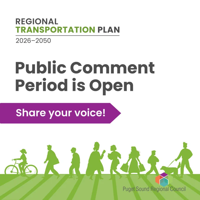Public Comment Period is Open. Share your voice! Green crosswalk decal as the bottom border.