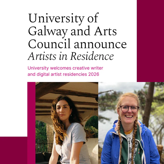 Graphic containing photographs of (L-R) incoming Creative Writer in Residence, Nicole Flattery and Digital Artist in Residence, Jane Cassidy.
