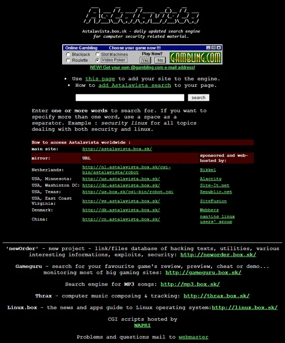 Astalavista. box. sk website in 1999