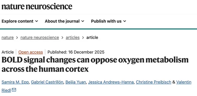 BOLD signal changes can oppose oxygen metabolism across the human cortex, Nature Neuroscience