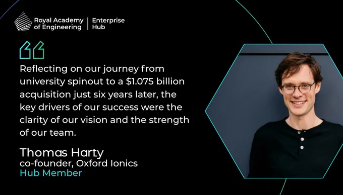 Quote from hub Member Thomas Harty,
Reflecting on our journey from university spinout to a $1.075 billion acquisition just six years later, the key drivers of our success were the clarity of our vision and the strength of our team
