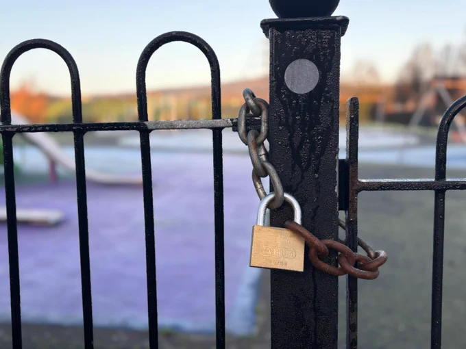 A locked padlock and chain on the lower playpark at the Waterworks which had been closed due to Avian Flu. 