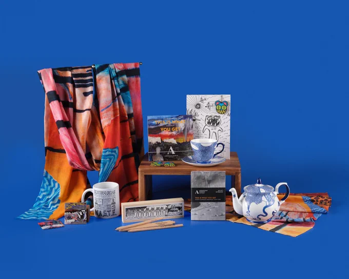 A selection of products inspired by and related to the This Is What You Get: Stanley Donwood, Radiohead, Thom Yorke exhibition 
