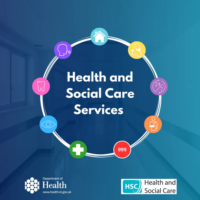 A graphic with text in the middle saying "Health and Social Care Services".