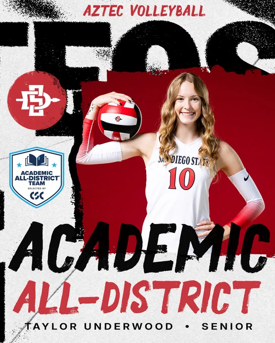 Aztec Volleyball - Taylor Underwood CSC Academic All-District Graphic - 12.16.25
