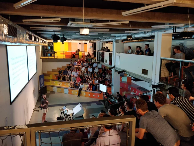 image of the Budapest Users of R Network (BURN) meeting with lecturer and attendees
