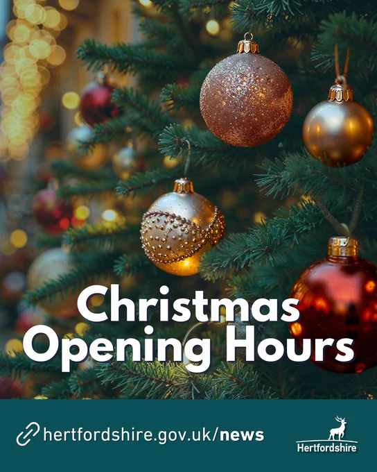 A christmas tree with text over the top reading: Christmas Opening Hours