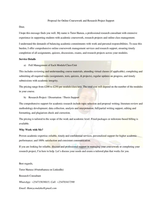 Proposal for Online Coursework and Research Project Support
