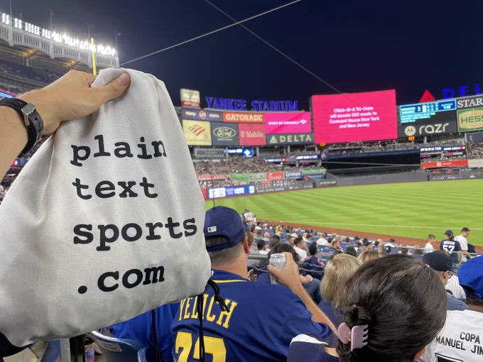 plaintextsports.com bag at Yankee Stadium