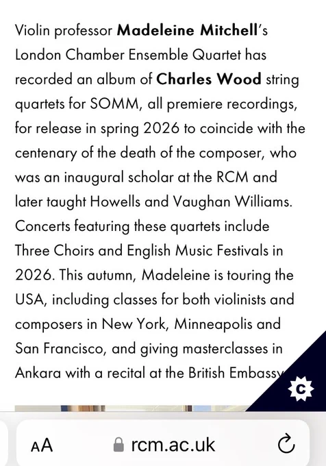 Royal College of Music Upbeat magazine feature on Violin Professor Madeleine Mitchell
