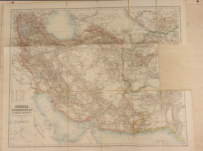 Detailed vintage map showing Persia, Afghanistan, and Beloochistan with borders, cities, and geographical features labeled.
